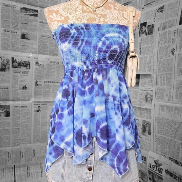 Vibrant Strapless NoBO Tube Top Tye Dye Boho FairyCore Y2K Summer Statement - Picture 1 of 5